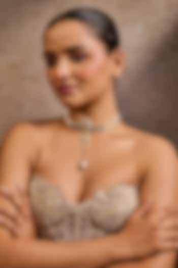 Gold Plated Zircon & Swarovski Pearl Choker Necklace In Sterling Silver by Tarun Tahiliani Accessories at Pernia's Pop Up Shop