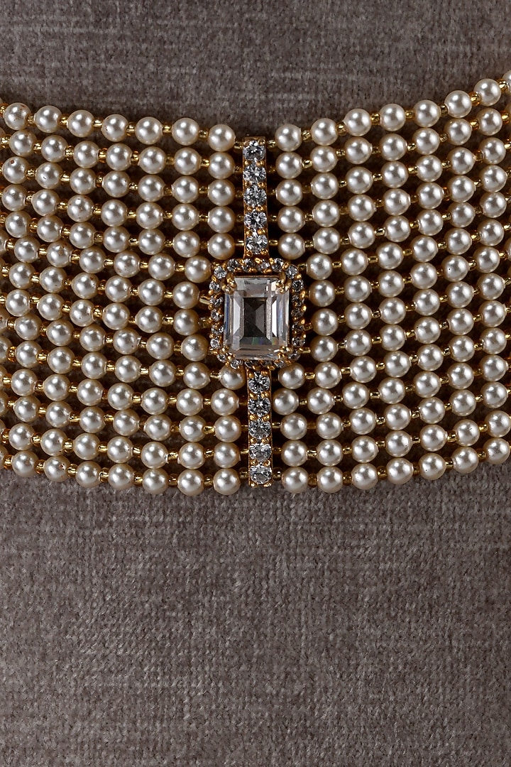 Gold Plated Zircon & Swarovski Pearl Choker Necklace In Sterling Silver by Tarun Tahiliani Jewellery at Pernia's Pop Up Shop