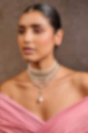 Gold Plated Zircon & Swarovski Pearl Layered Necklace In Sterling Silver by Tarun Tahiliani Accessories at Pernia's Pop Up Shop