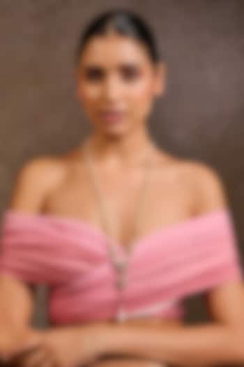 Gold Plated Zircon & Swarovski Pearl lariat Necklace In Sterling Silver by Tarun Tahiliani Accessories at Pernia's Pop Up Shop