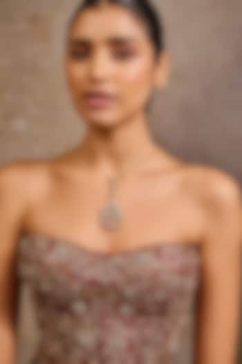 Gold Plated Zircon lariat Necklace In Sterling Silver by Tarun Tahiliani Accessories at Pernia's Pop Up Shop