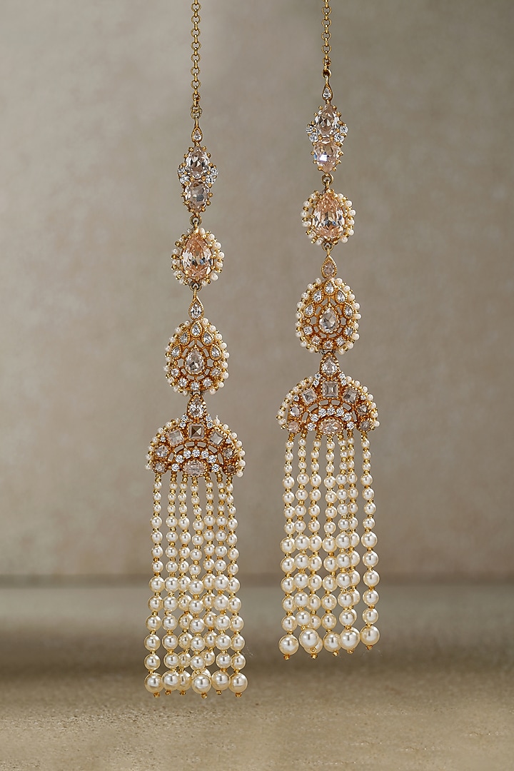 Gold Plated Zircon & Swarovski Pearl Kanauti Earrings In Sterling Silver by Tarun Tahiliani Jewellery at Pernia's Pop Up Shop