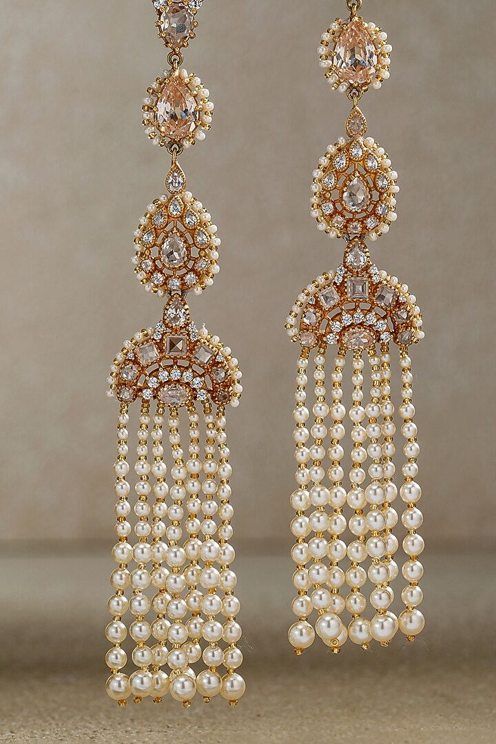 Gold Plated Zircon & Swarovski Pearl Kanauti Earrings In Sterling Silver by Tarun Tahiliani Jewellery at Pernia's Pop Up Shop