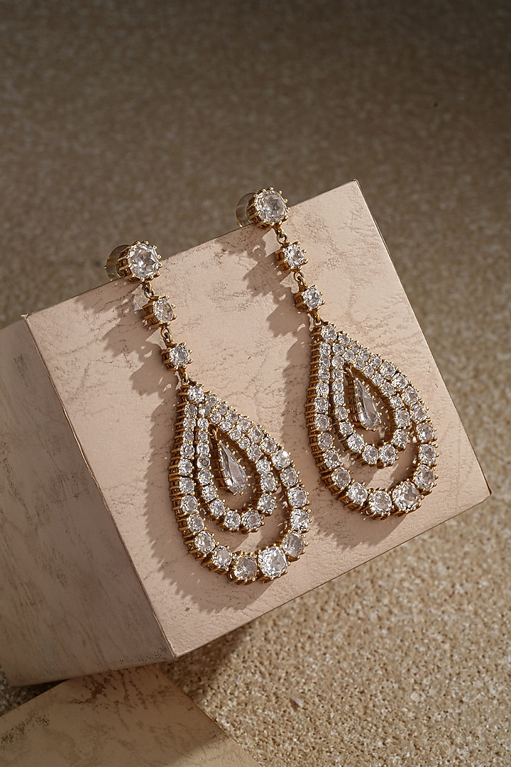 Gold Plated Zircon Pear-Shaped Statement Earrings In Sterling Silver by Tarun Tahiliani Jewellery at Pernia's Pop Up Shop