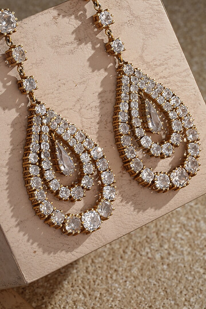 Gold Plated Zircon Pear-Shaped Statement Earrings In Sterling Silver by Tarun Tahiliani Jewellery at Pernia's Pop Up Shop