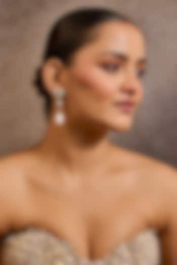 Gold Plated Zircon & Pearl Drop Long Earrings In Sterling Silver by Tarun Tahiliani Accessories at Pernia's Pop Up Shop