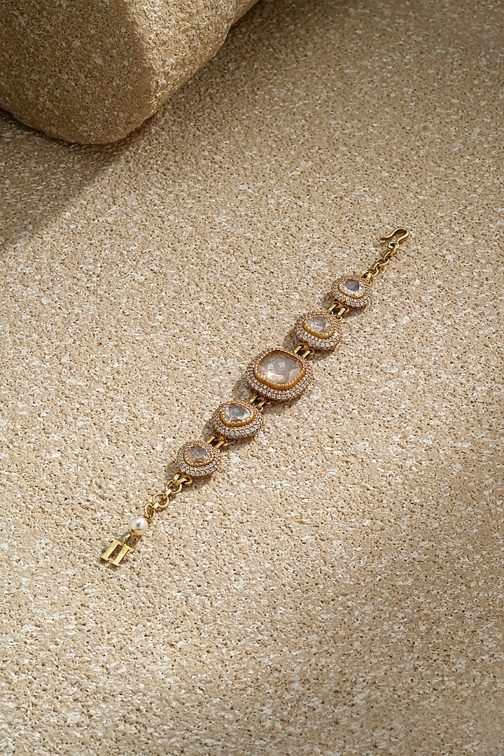 Gold Plated Zircon & Swarovski Pearl Bracelet In Sterling Silver by Tarun Tahiliani Jewellery at Pernia's Pop Up Shop
