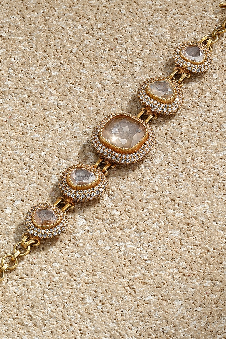 Gold Plated Zircon & Swarovski Pearl Bracelet In Sterling Silver by Tarun Tahiliani Jewellery at Pernia's Pop Up Shop