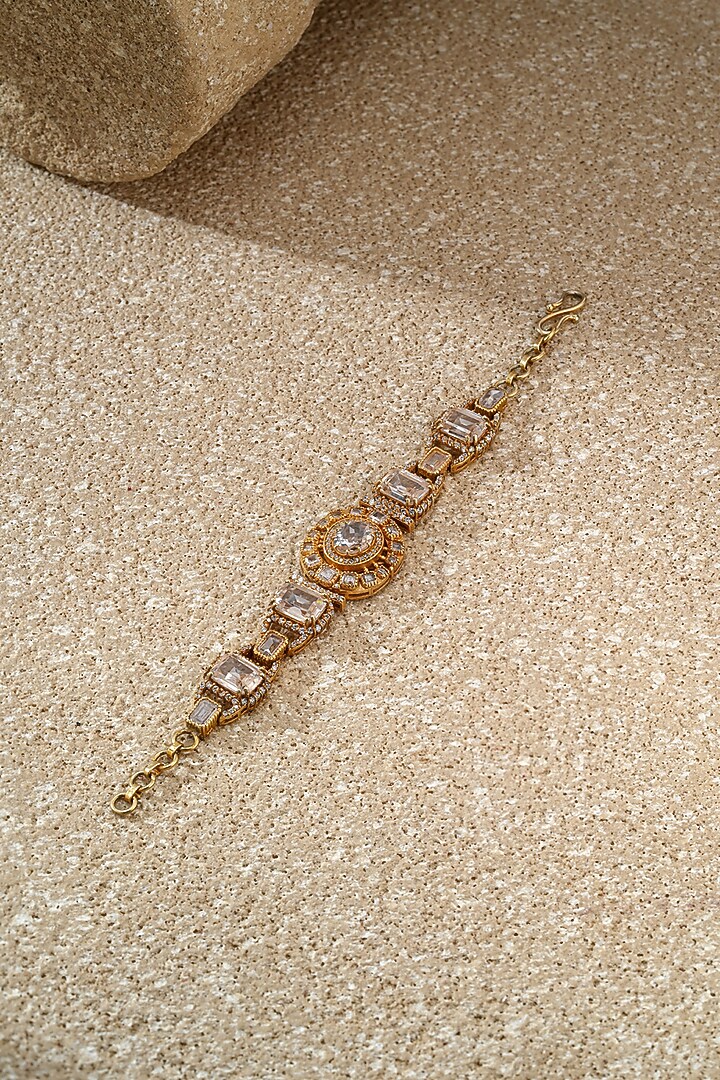 Gold Plated Emerald-Cut Zircon Bracelet In Sterling Silver by Tarun Tahiliani Jewellery at Pernia's Pop Up Shop