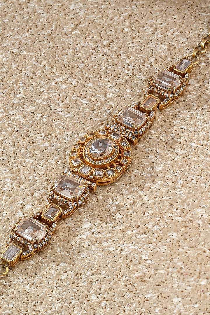 Gold Plated Emerald-Cut Zircon Bracelet In Sterling Silver by Tarun Tahiliani Jewellery at Pernia's Pop Up Shop