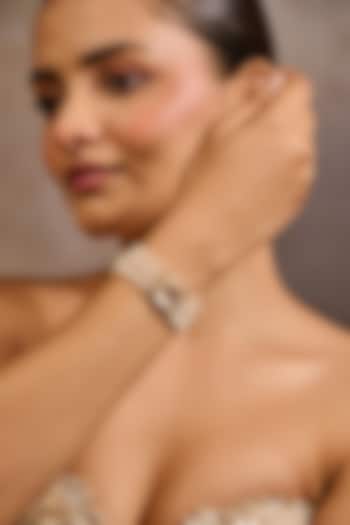 Gold Plated Zircon & Ivory Swarovski Pearl Bracelet In Sterling Silver by Tarun Tahiliani Accessories at Pernia's Pop Up Shop