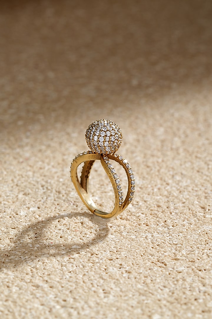 Gold Plated Zircon Criss-Cross Shaped Ring In Sterling Silver by Tarun Tahiliani Jewellery at Pernia's Pop Up Shop