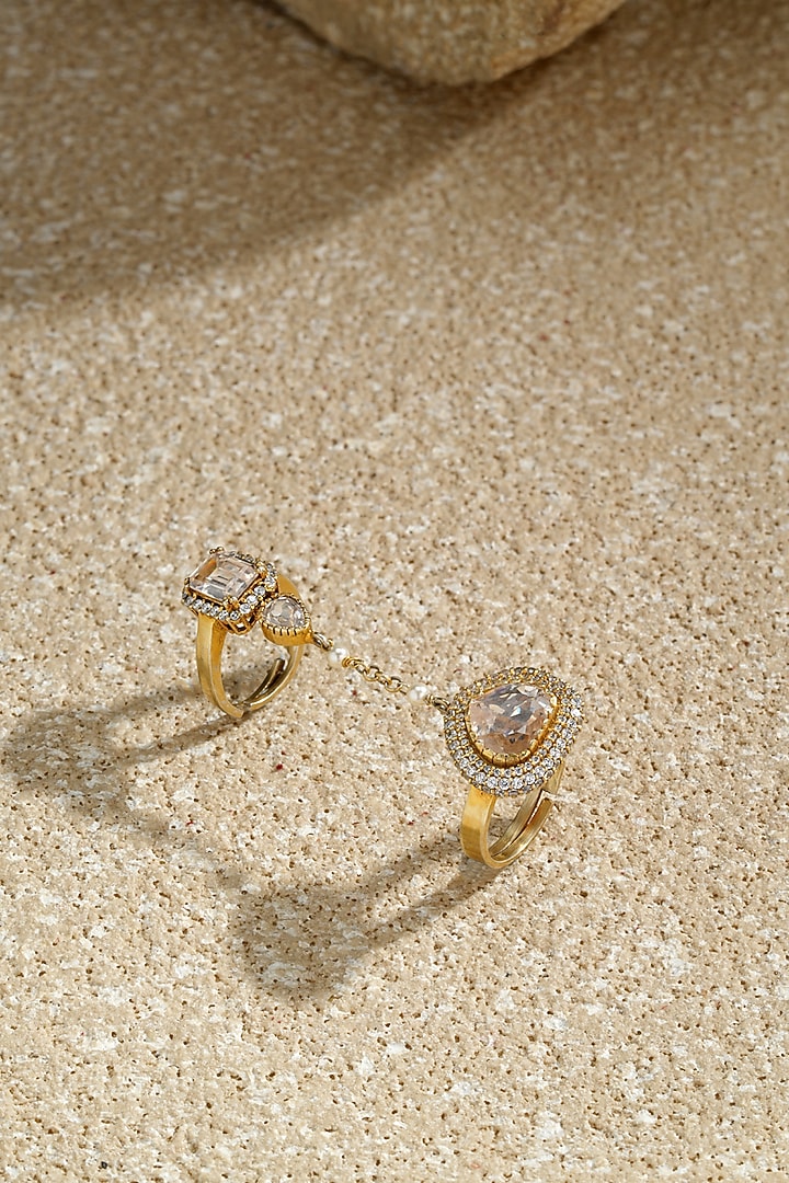 Gold Plated Emerald-Cut Zircon & Swarovski Pearl Ring In Sterling Silver by Tarun Tahiliani Jewellery at Pernia's Pop Up Shop