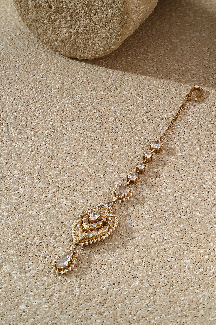 Gold Plated Zircon Handcrafted Maangtikka In Sterling Silver by Tarun Tahiliani Jewellery at Pernia's Pop Up Shop