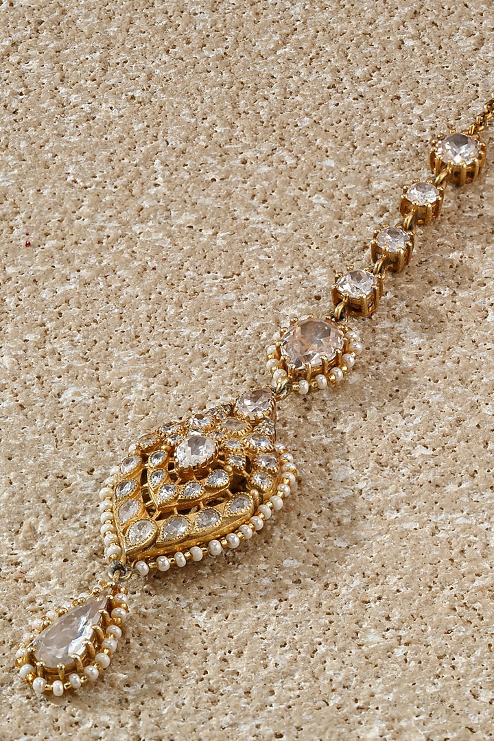 Gold Plated Zircon Handcrafted Maangtikka In Sterling Silver by Tarun Tahiliani Jewellery at Pernia's Pop Up Shop