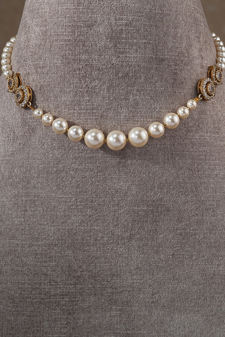 Gold Plated Zircon & Swarovski Pearl Choker Necklace In Sterling Silver by Tarun Tahiliani Jewellery at Pernia's Pop Up Shop