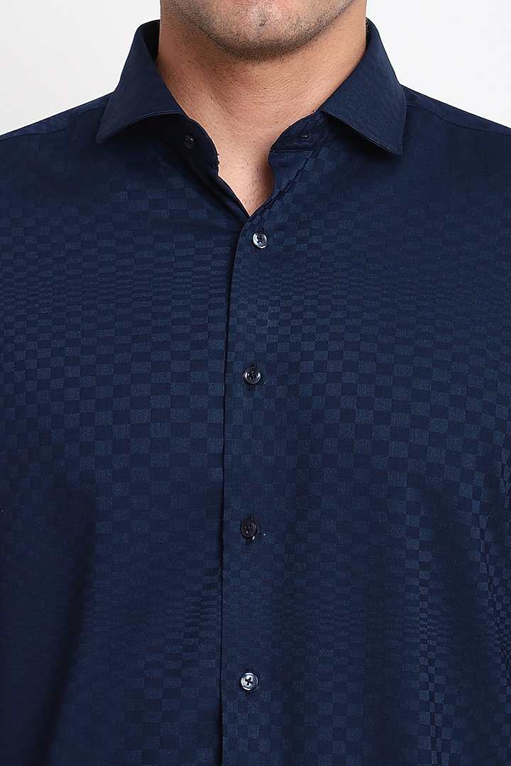Blue Bamboo Satin Silk Summer Shirt by Tharun Kiron at Pernia's Pop Up Shop