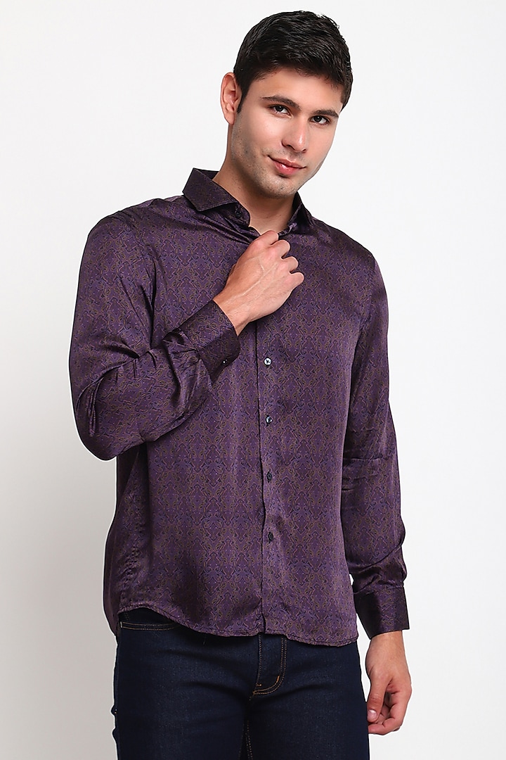 Purple Satin Silk Shirt by Tharun Kiron