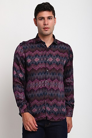 Black Satin Silk Shirt by Tharun Kiron