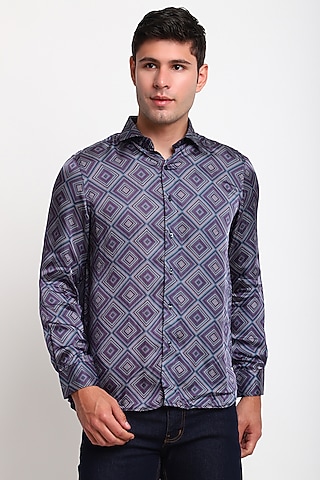 Blue Satin Silk Shirt by Tharun Kiron