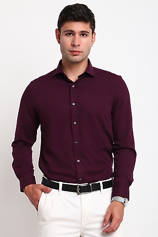 Maroon Satin Silk Shirt by Tharun Kiron