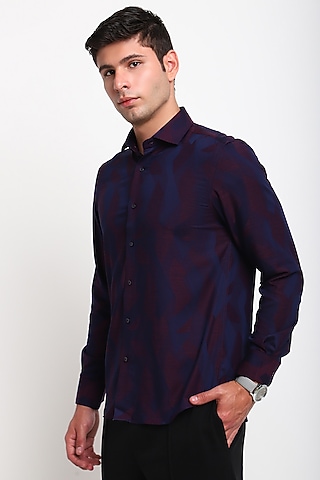 Maroon Satin Silk Shirt by Tharun Kiron