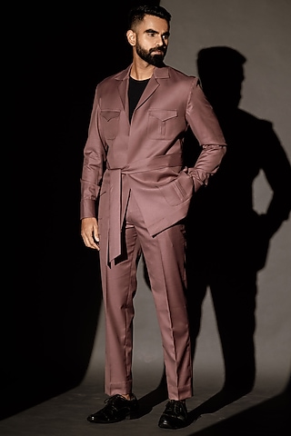 Mauve Poly Wool Blazer Set by Tharun Kiron