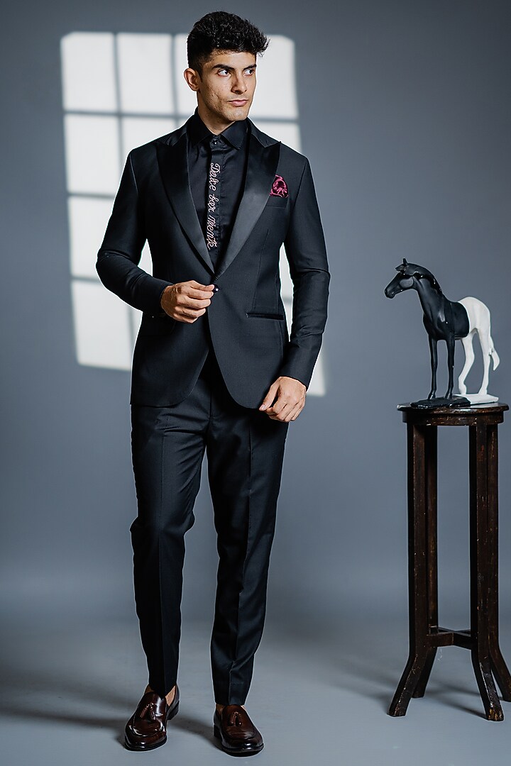 Black Polyester & Viscose Pant Set by Tharun Kiron at Pernia's Pop Up Shop