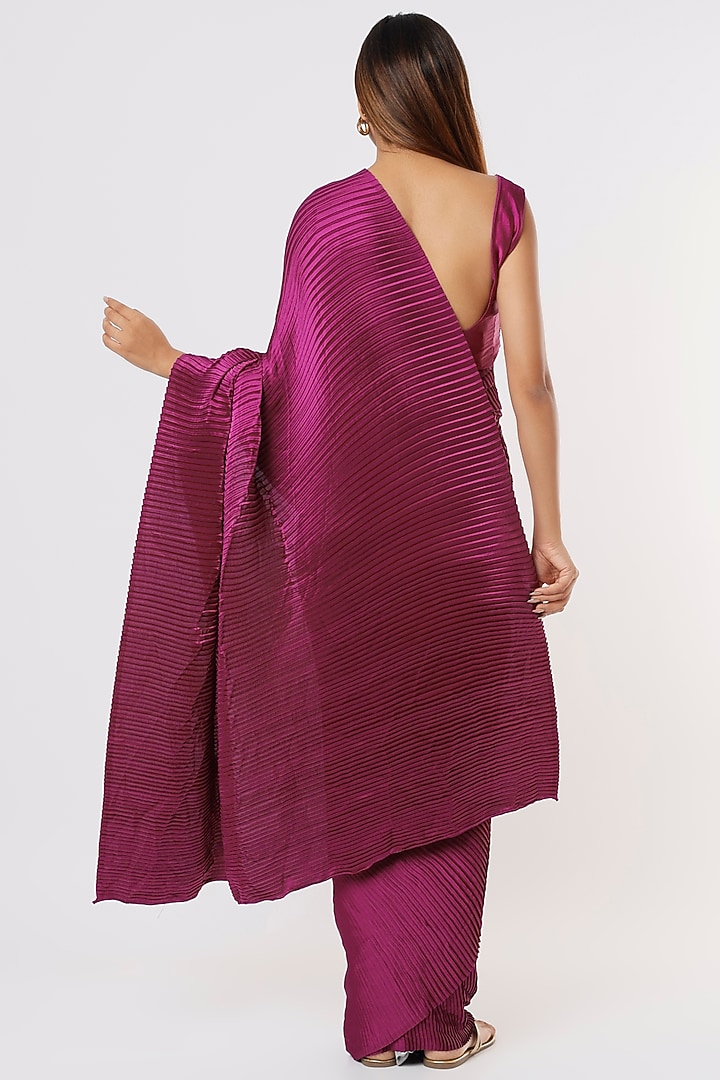 Wine Satin Pleated Festive Saree Set by Titliyan by KK at Pernia's Pop Up Shop