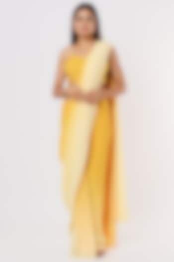 Dual Toned Yellow Pleated Saree Set by Titliyan by KK