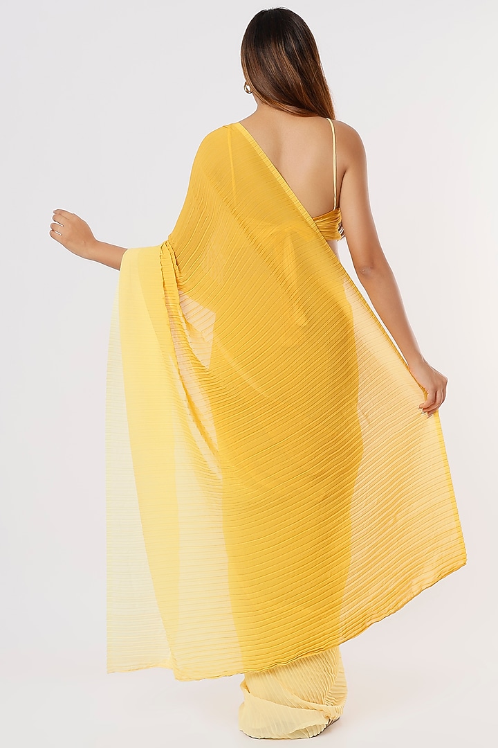 Dual Toned Yellow Pleated Festive Saree Set by Titliyan by KK at Pernia's Pop Up Shop