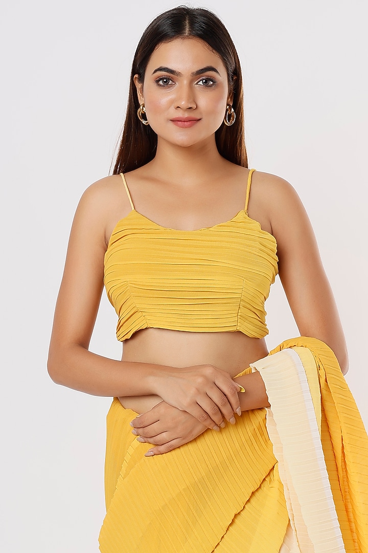 Dual Toned Yellow Pleated Festive Saree Set by Titliyan by KK at Pernia's Pop Up Shop
