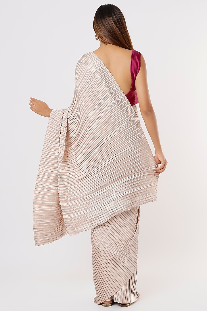 Beige Satin Pleated Festive Saree Set by Titliyan by KK at Pernia's Pop Up Shop