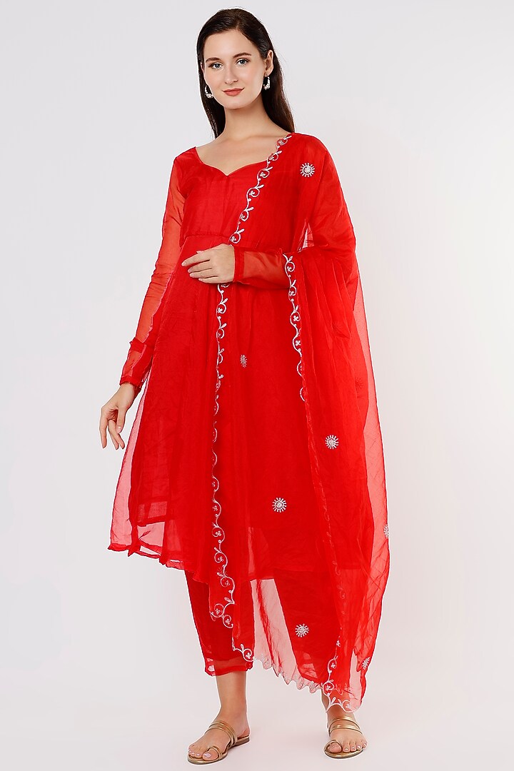 Red Organza Anarkali Set by Titliyan by KK at Pernia's Pop Up Shop