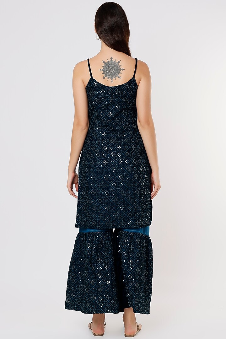 Midnight Blue Velvet Sharara Set by Titliyan by KK at Pernia's Pop Up Shop