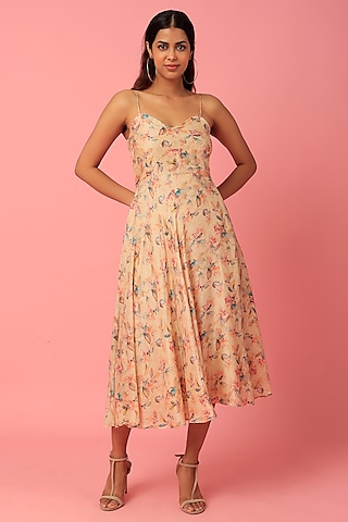 Peach Floral Printed Dress by Titliyan by KK
