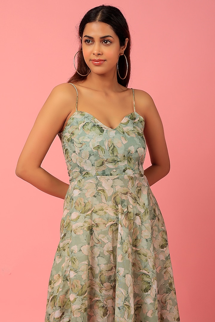 Sea Green Cotton Printed Summer Dress by Titliyan by KK at Pernia's Pop Up Shop