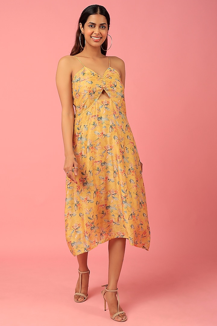 Yellow Floral Printed Dress by Titliyan by KK