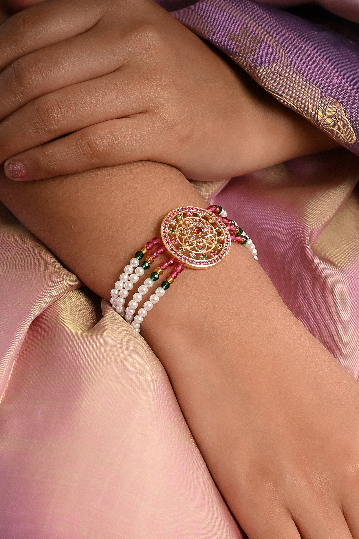 Gold Plated Lab Created Stone & Pearl Bracelet by Totapari at Pernia's Pop Up Shop
