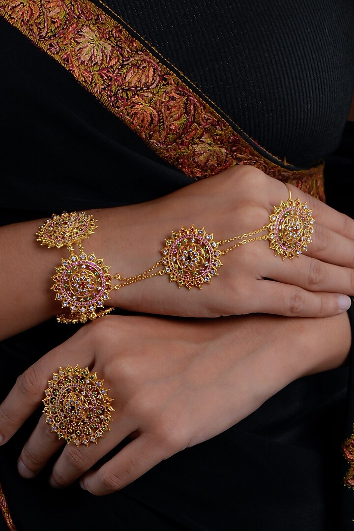 Gold Plated CZ Hathphool by Totapari at Pernia's Pop Up Shop