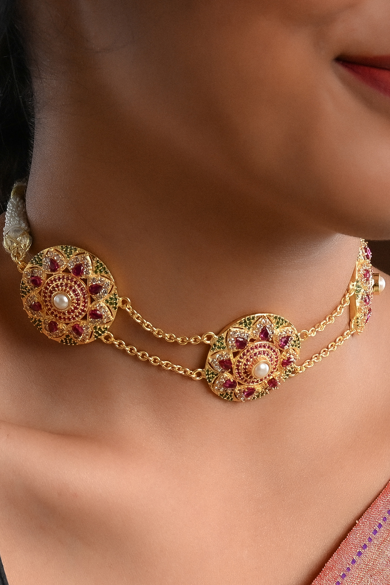 Gold Plated Lab Created Stone & Zircon Choker Necklace by Totapari at Pernia's Pop Up Shop