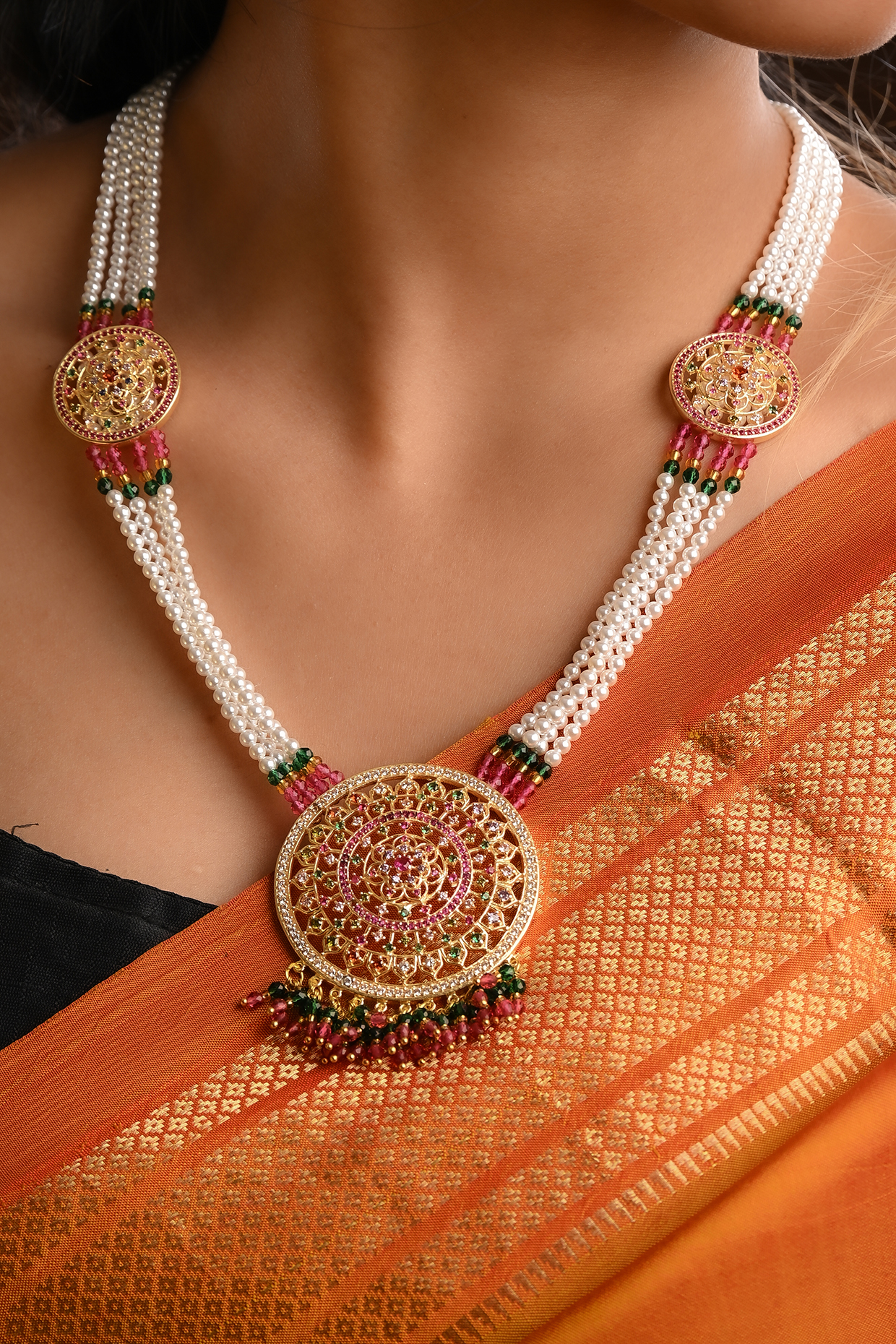 Gold Plated Lab Created Stone & Pearl Necklace by Totapari at Pernia's Pop Up Shop