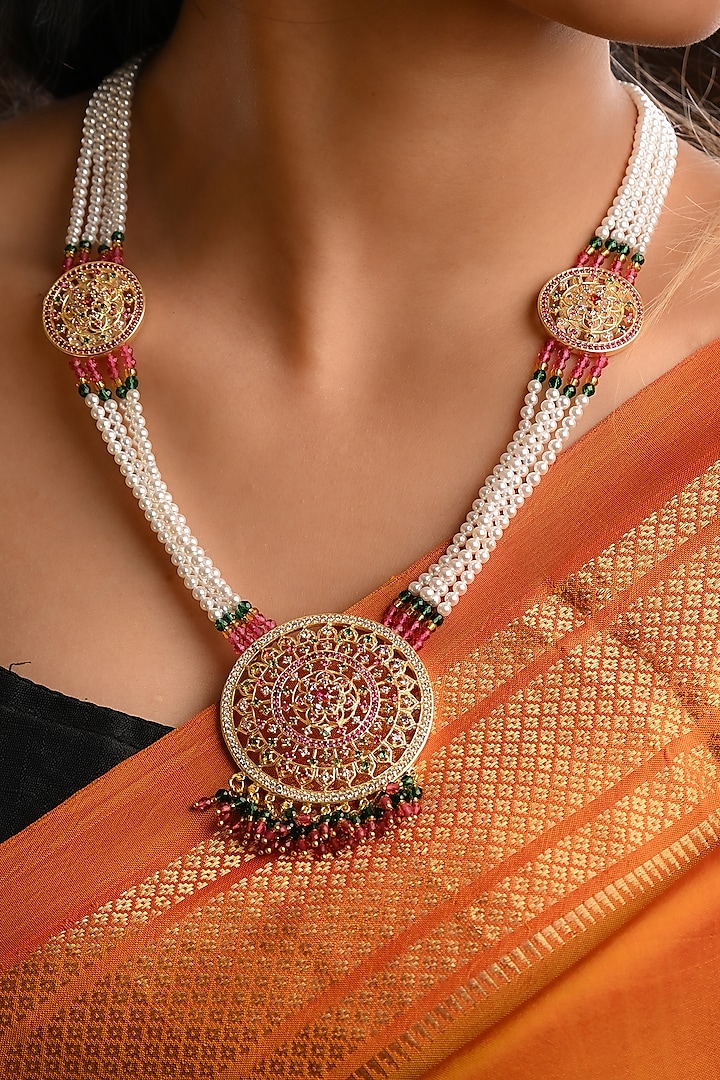 Gold Plated Lab Created Stone & Pearl Necklace by Totapari at Pernia's Pop Up Shop