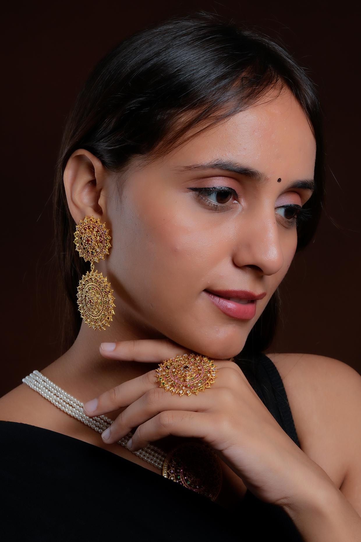 Gold Plated Lab Created Stone & Zircon Dangler Earrings by Totapari at Pernia's Pop Up Shop