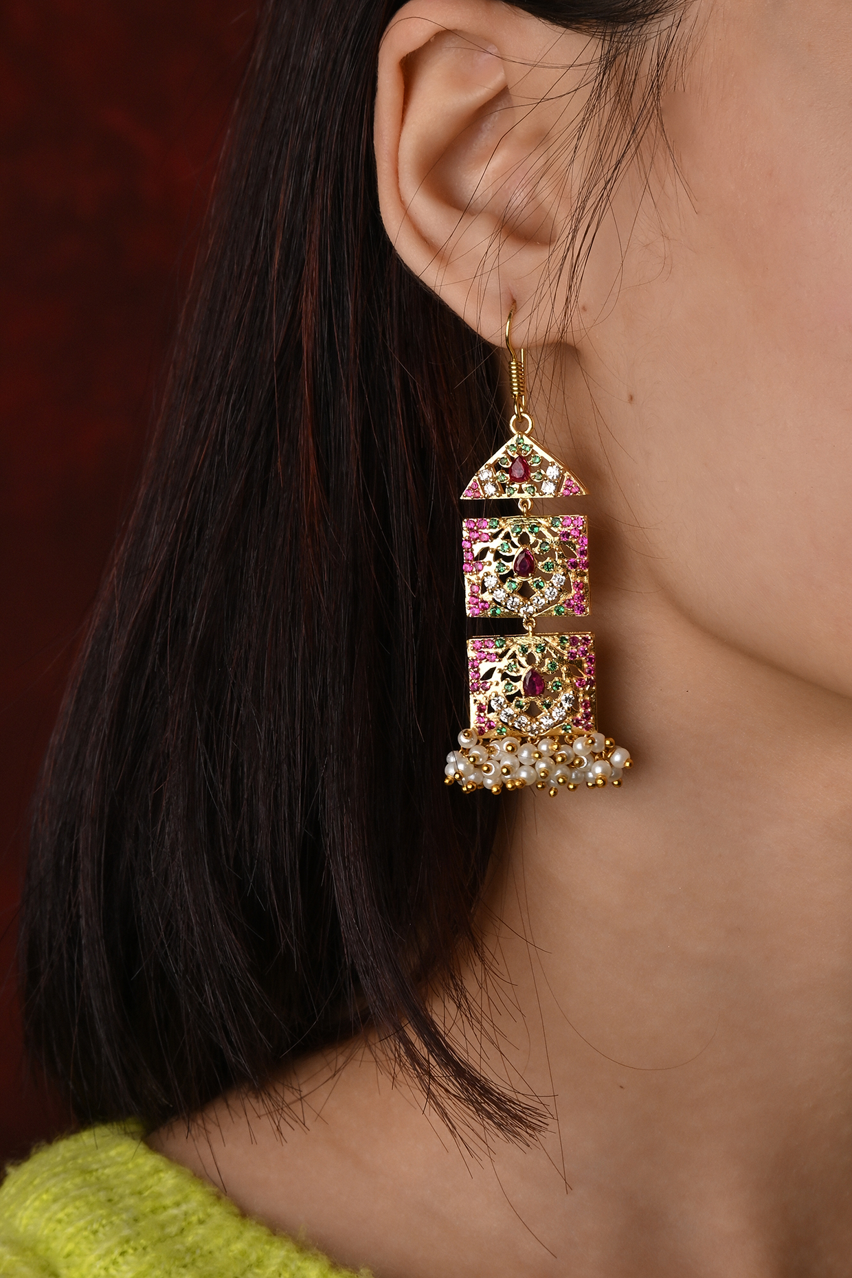 Gold Plated Lab Created Stone & Zircon Hoop Earrings by Totapari at Pernia's Pop Up Shop