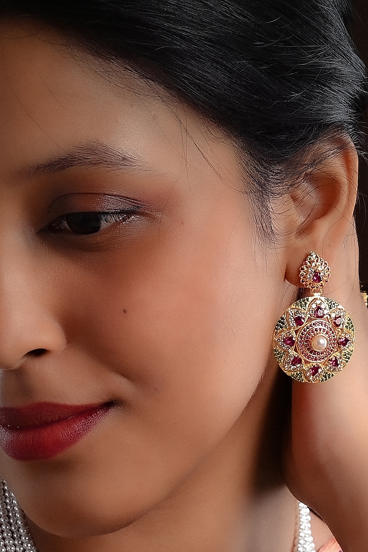 Gold Plated Lab Created Stone & Zircon Dangler Earrings by Totapari at Pernia's Pop Up Shop