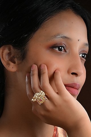 Gold Plated Lab Created Stone & Zircon Ring by Totapari
