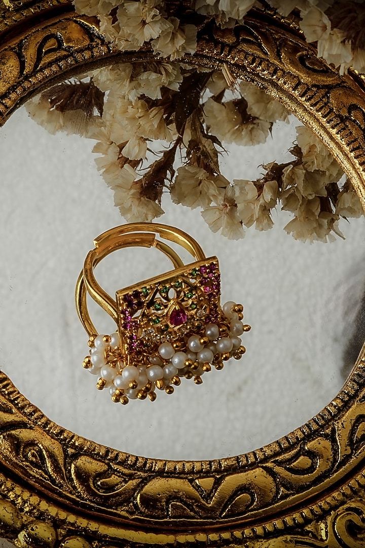 Gold Plated Lab Created Stone & Zircon Ring by Totapari at Pernia's Pop Up Shop