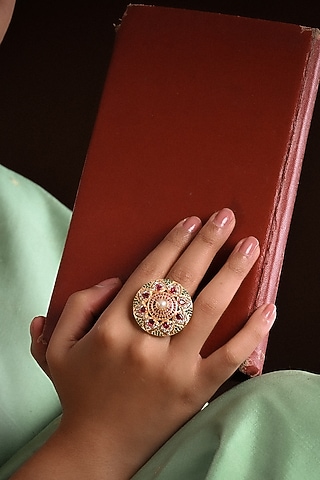 Gold Plated Lab Created Stone & Zircon Ring by Totapari