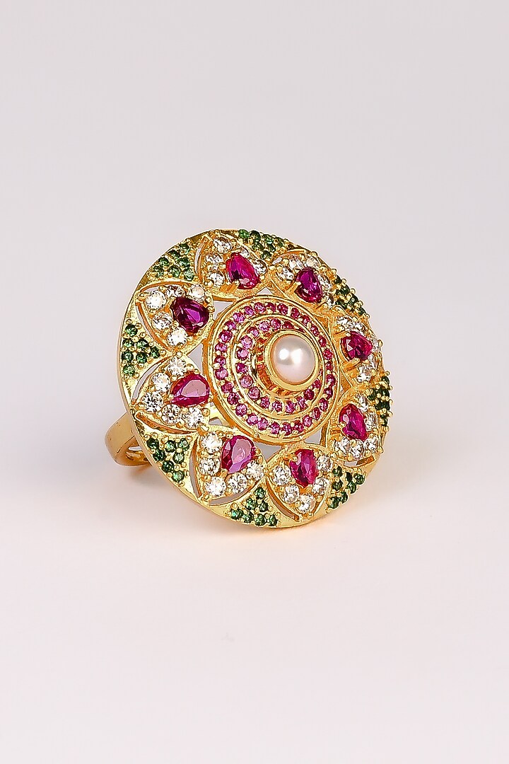 Gold Plated Lab Created Stone & Zircon Ring by Totapari at Pernia's Pop Up Shop